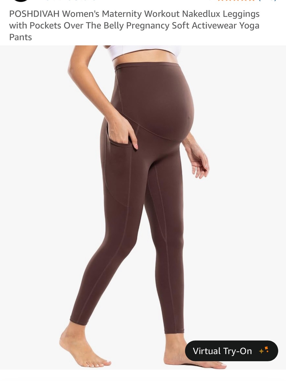 Maternity High-Waist Pocket Leggings in Brown